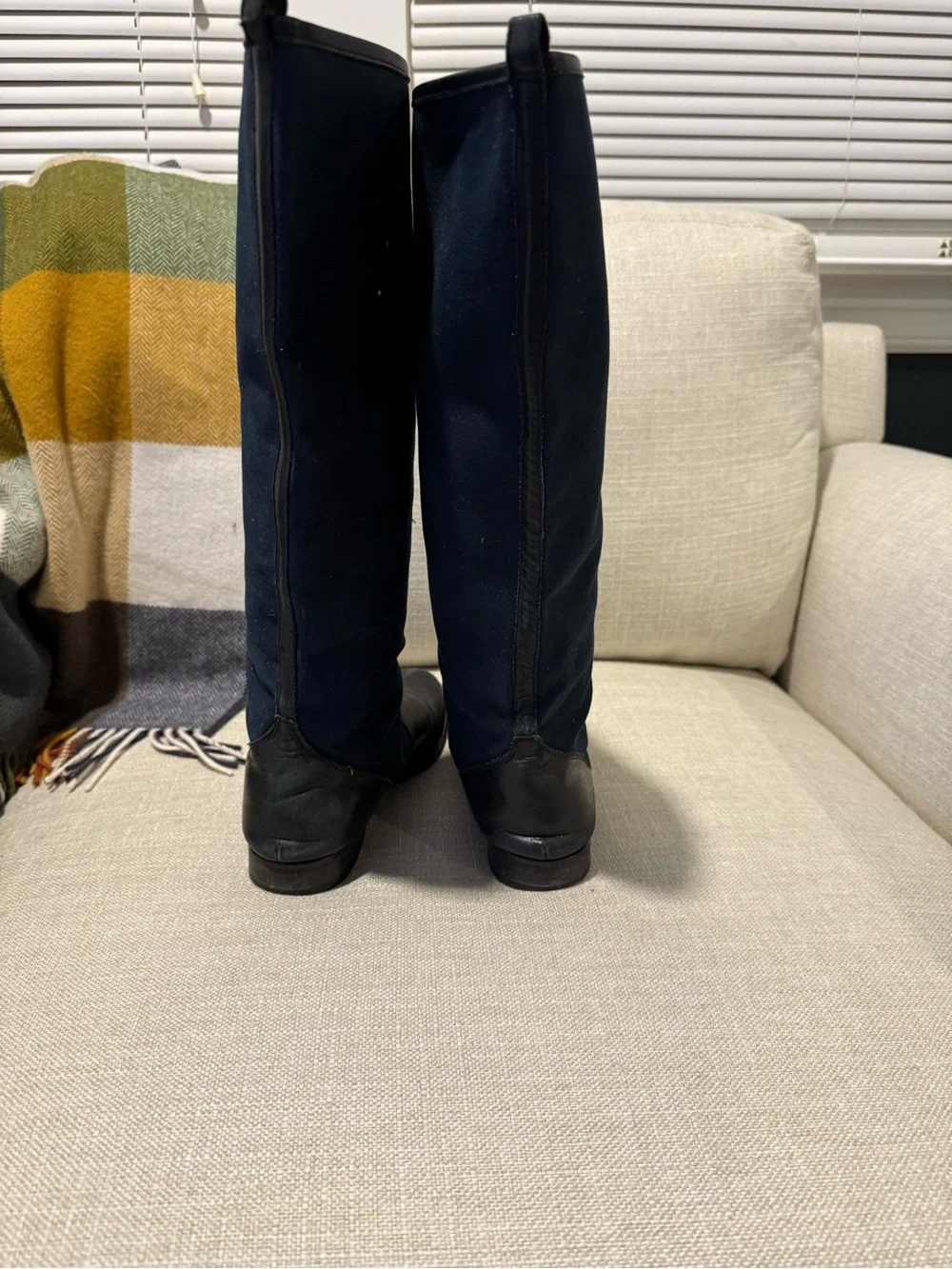 J Crew Canvas Navy and Black Classic Tall Riding Boots - Size 8